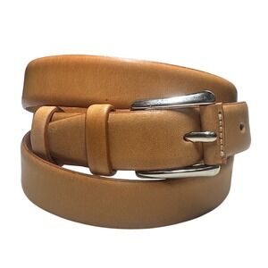 Orvis Leather Belt Mens 44 Tan Excellent Made in Italy Classic Silver Buckle